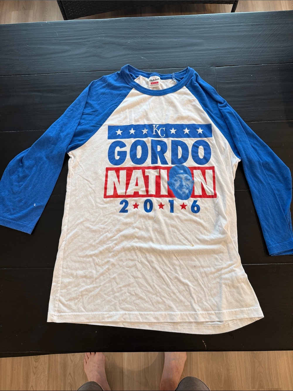 KC Gordo Nation 3/4 Sleeve Charlie Hustle Women’s Shirt - Blue & White